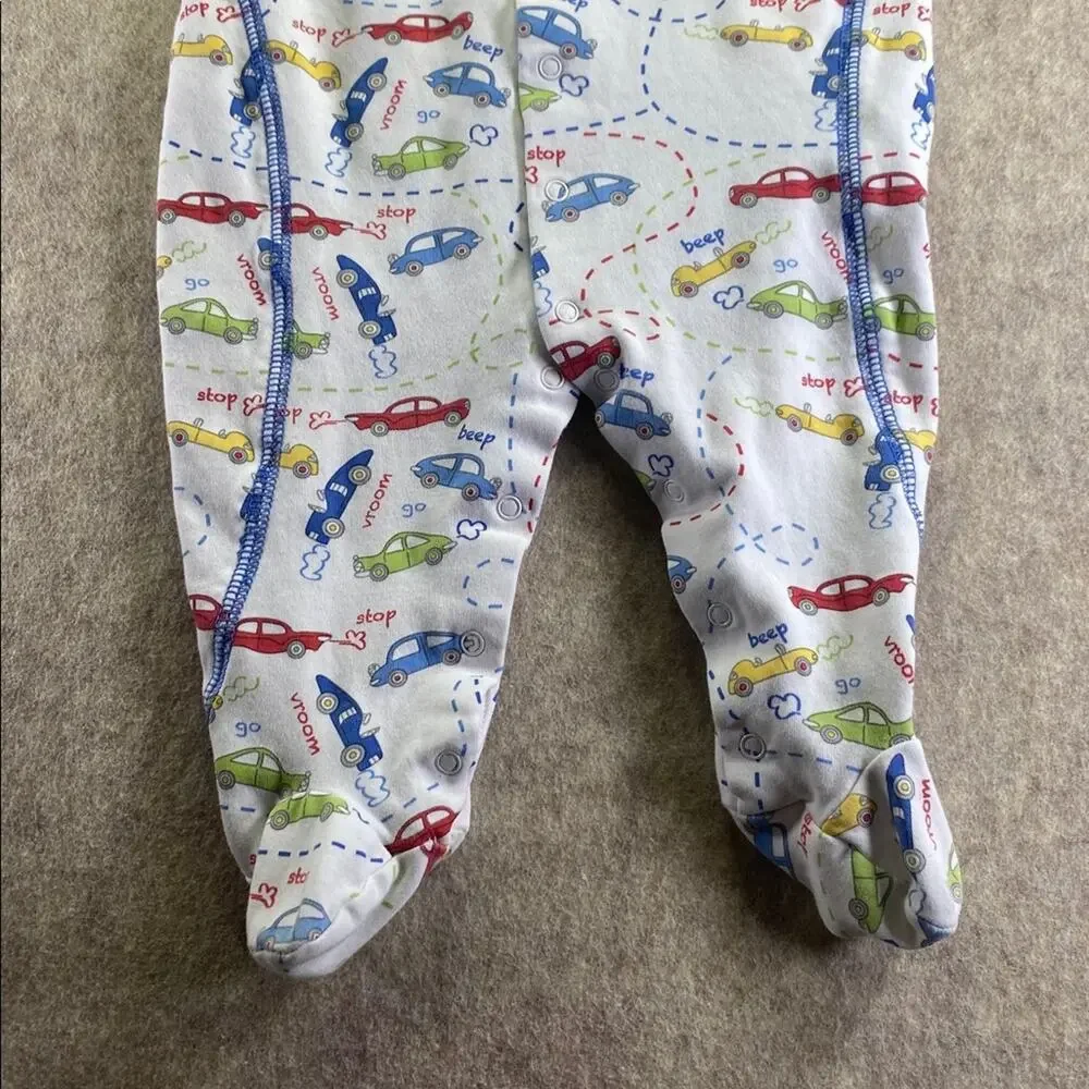 Kissy Kissy QT QT  Blue Car Print Kids Footie 100% Cotton Size 9 Months